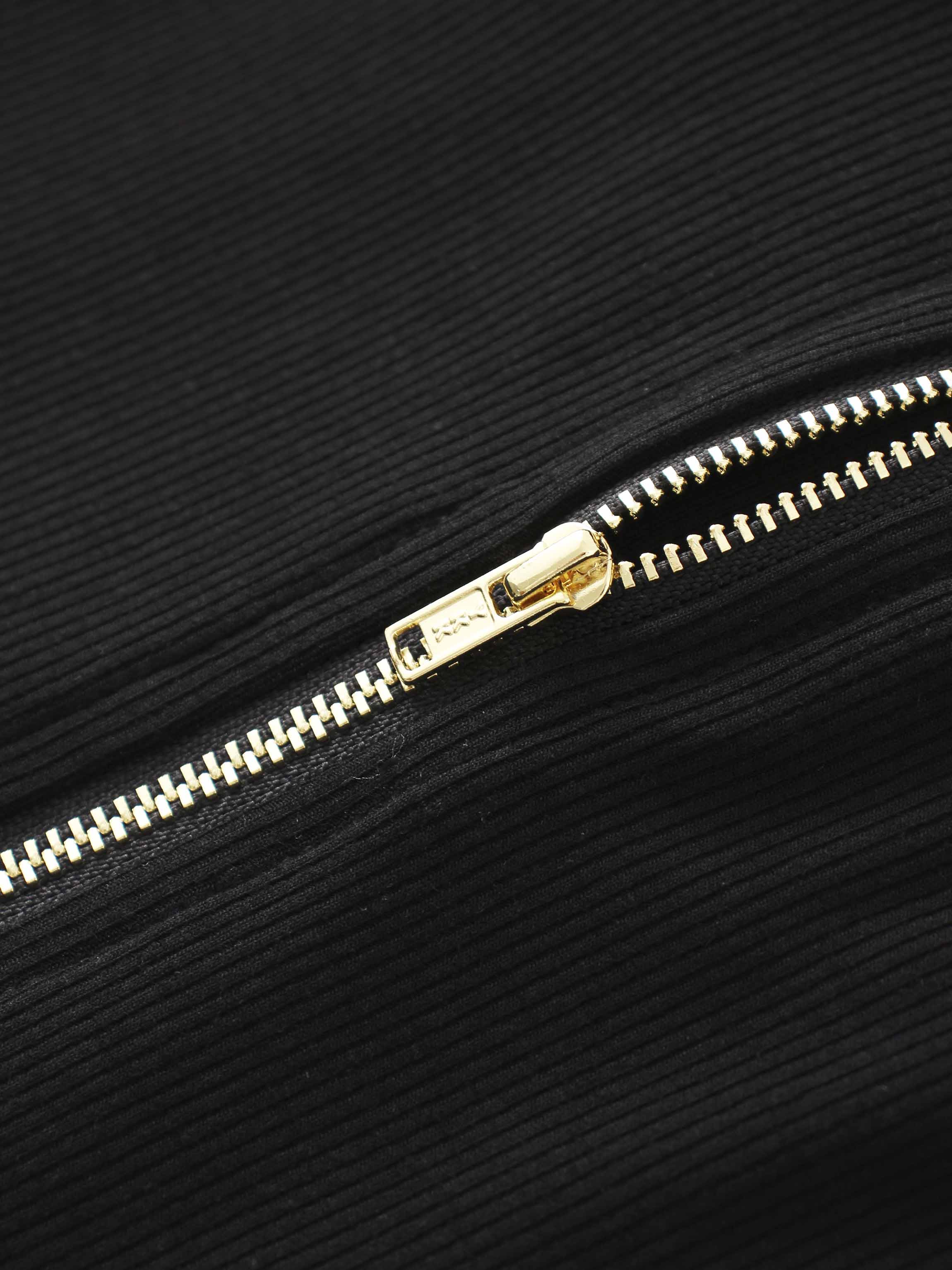 Ribbed Half Zip Hoodie Tee-Black-4
