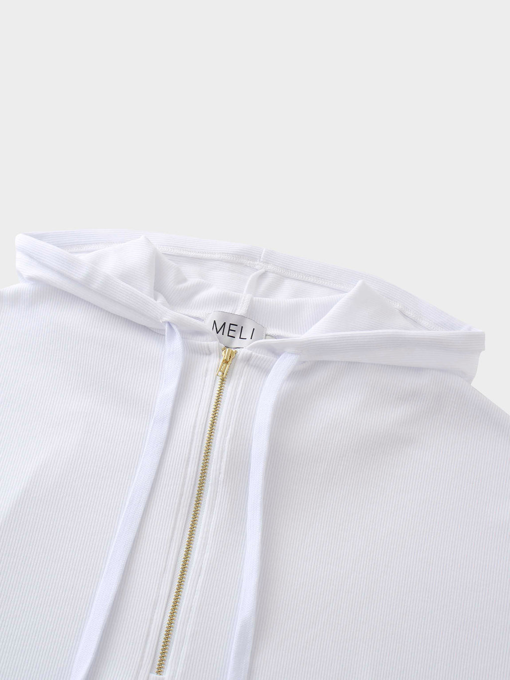 Ribbed Half Zip Hoodie Tee-White-3