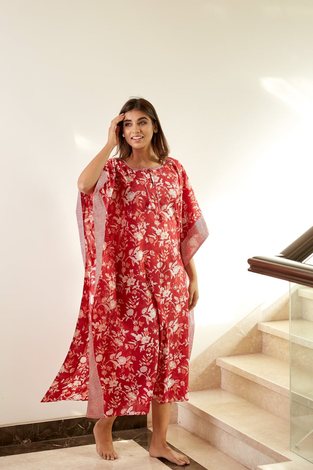 Red Floral Print Kaftan