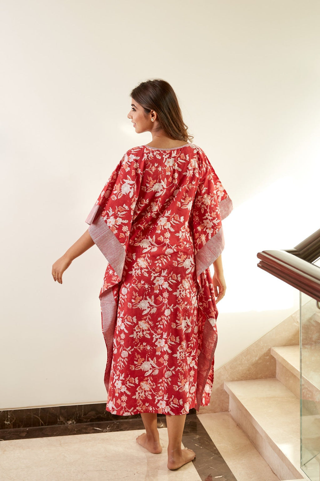 Red Floral Print Kaftan