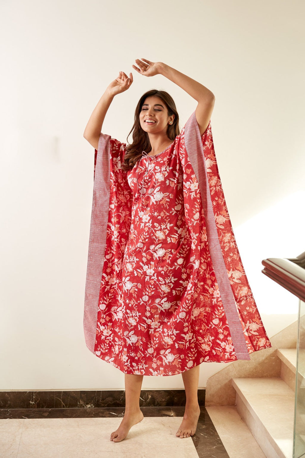 Red Floral Print Kaftan