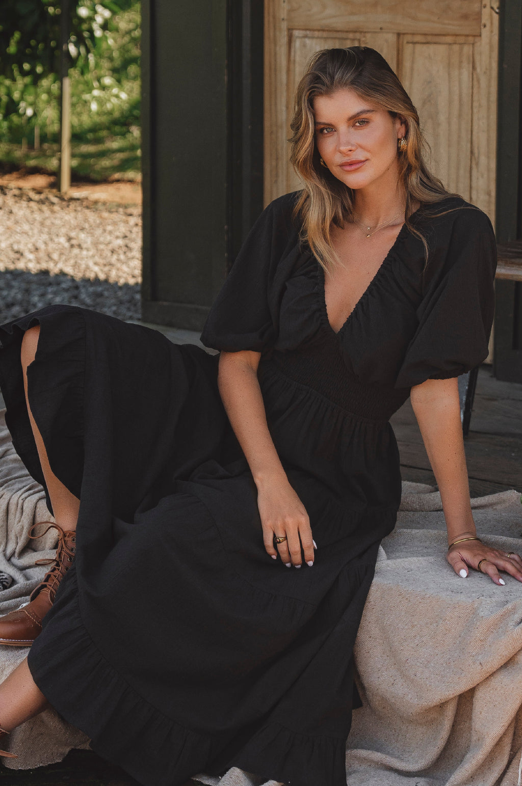 Lucienne Smocked Linen Maxi Dress-0