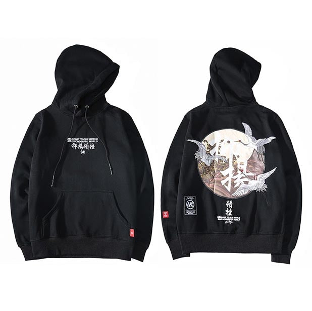 Men Hip Hop Hoodie Sweatshirt Embroidery Crane Harajuku Streetwear Hoodie Fleece  Autumn Cotton Hooded Pullover Oversized-5