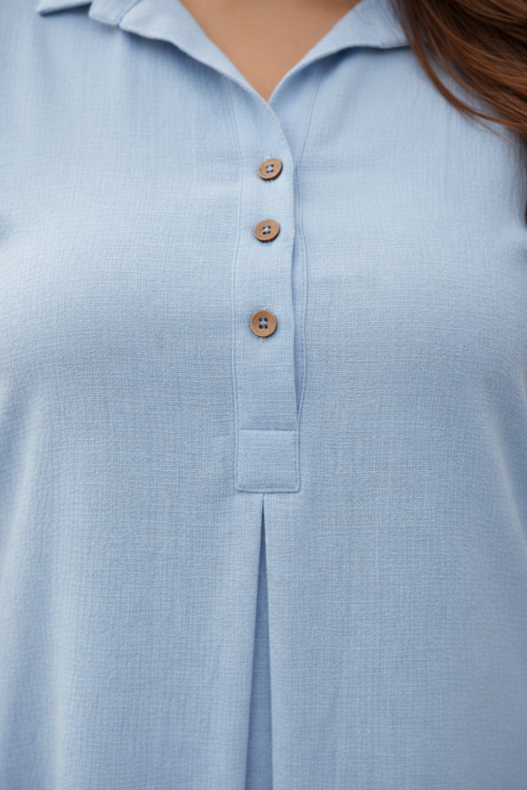 Baby Blue Mid-Length Linen Shirt Collar Dress-1