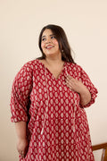 Red Floral Motif Drop Waist Dress-0