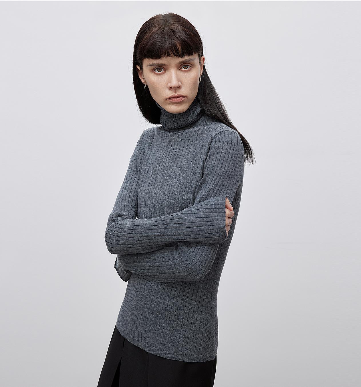 "Moonlight Essence" Machine Washable 48S Wool Pile Collar Bottoming Shirt Slim Fit Inner Knitted Sweater for Women-5