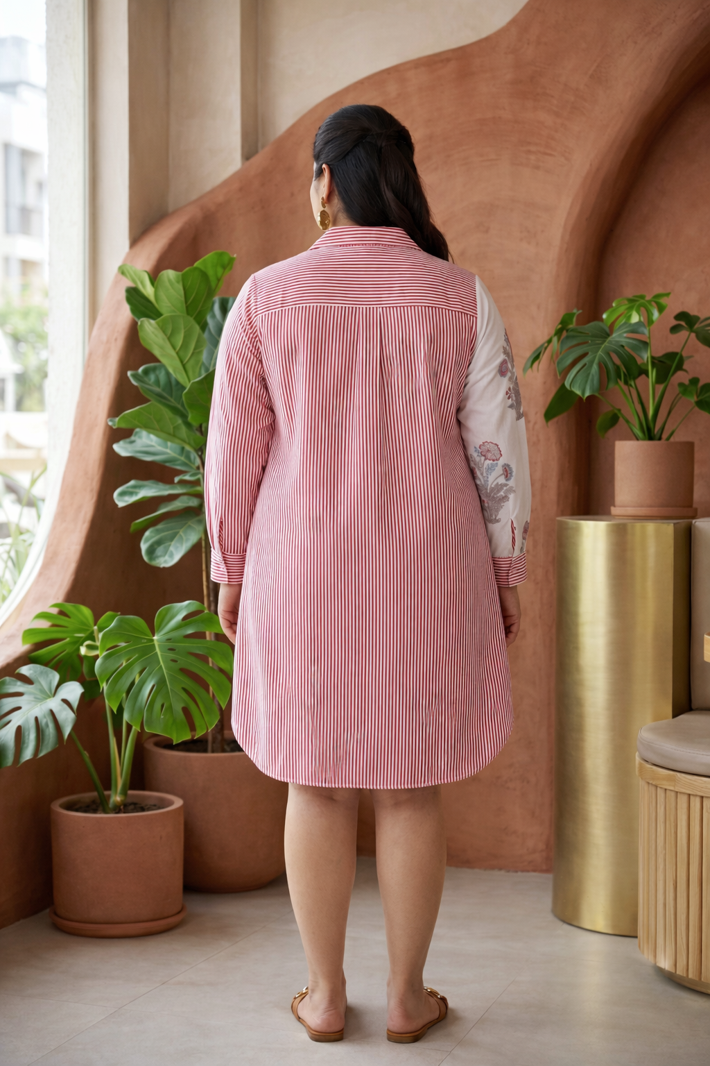 Striped Jaipur Pink Floral Cotton Short Shirt Dress