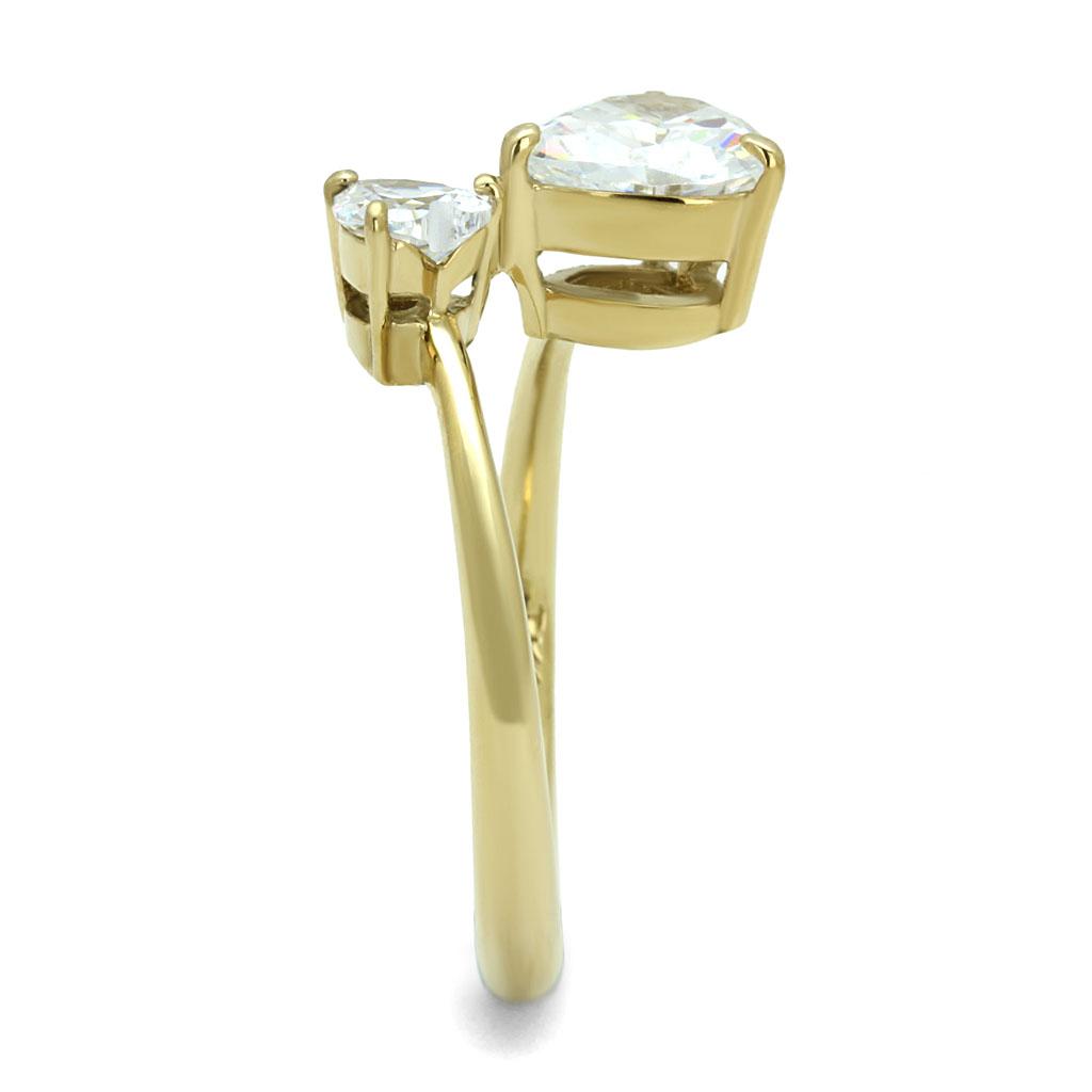 TK3093 - IP Gold(Ion Plating) Stainless Steel Ring with AAA Grade CZ  in Clear-3