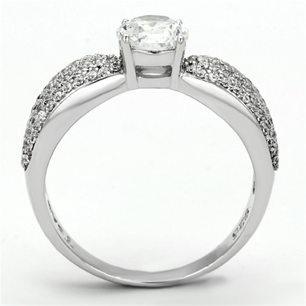TS119 - Rhodium 925 Sterling Silver Ring with AAA Grade CZ  in Clear-2