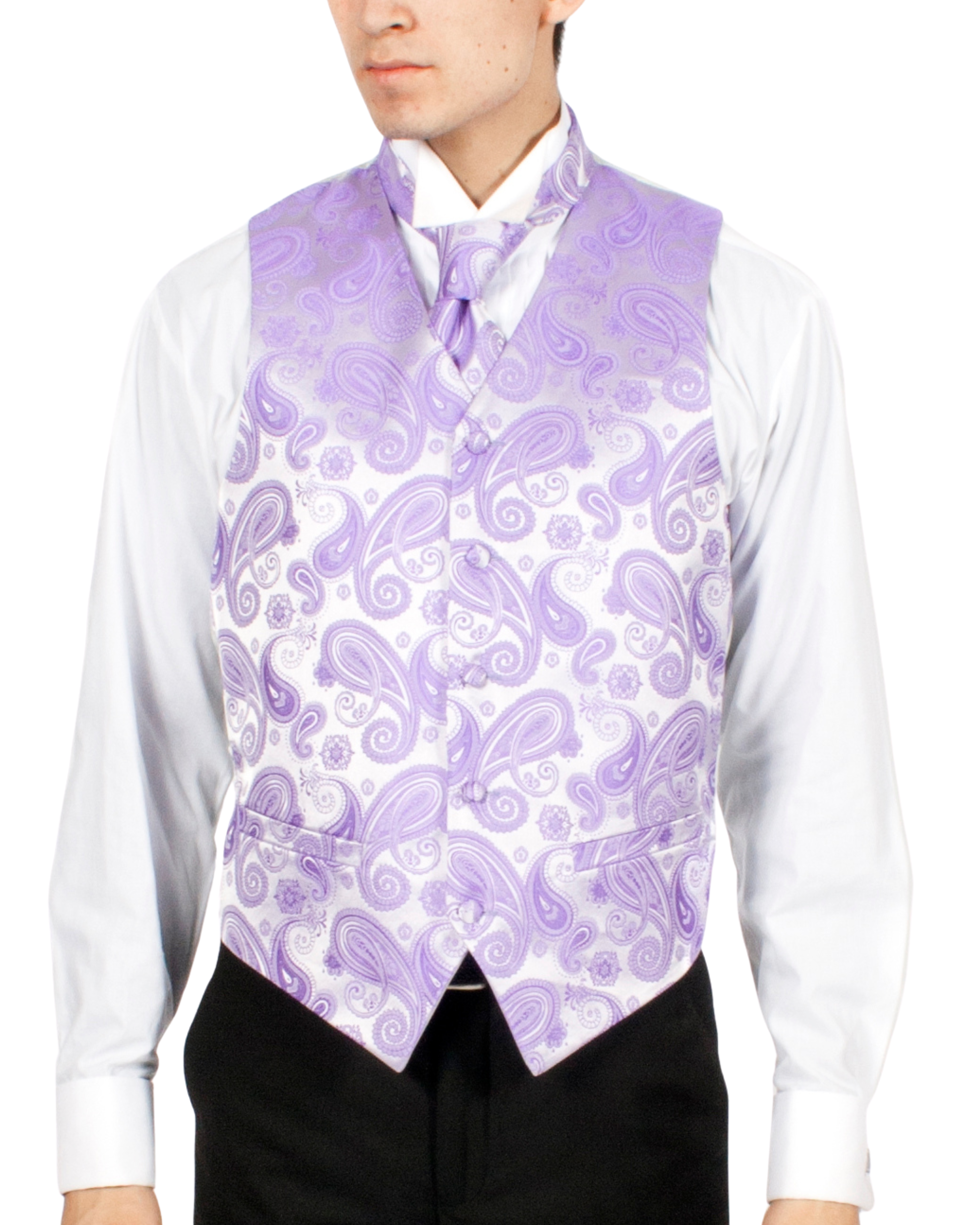 Ferrecci Mens PV350 - Purple/Silver Paisley with White Back Adjustable Vest Set-0