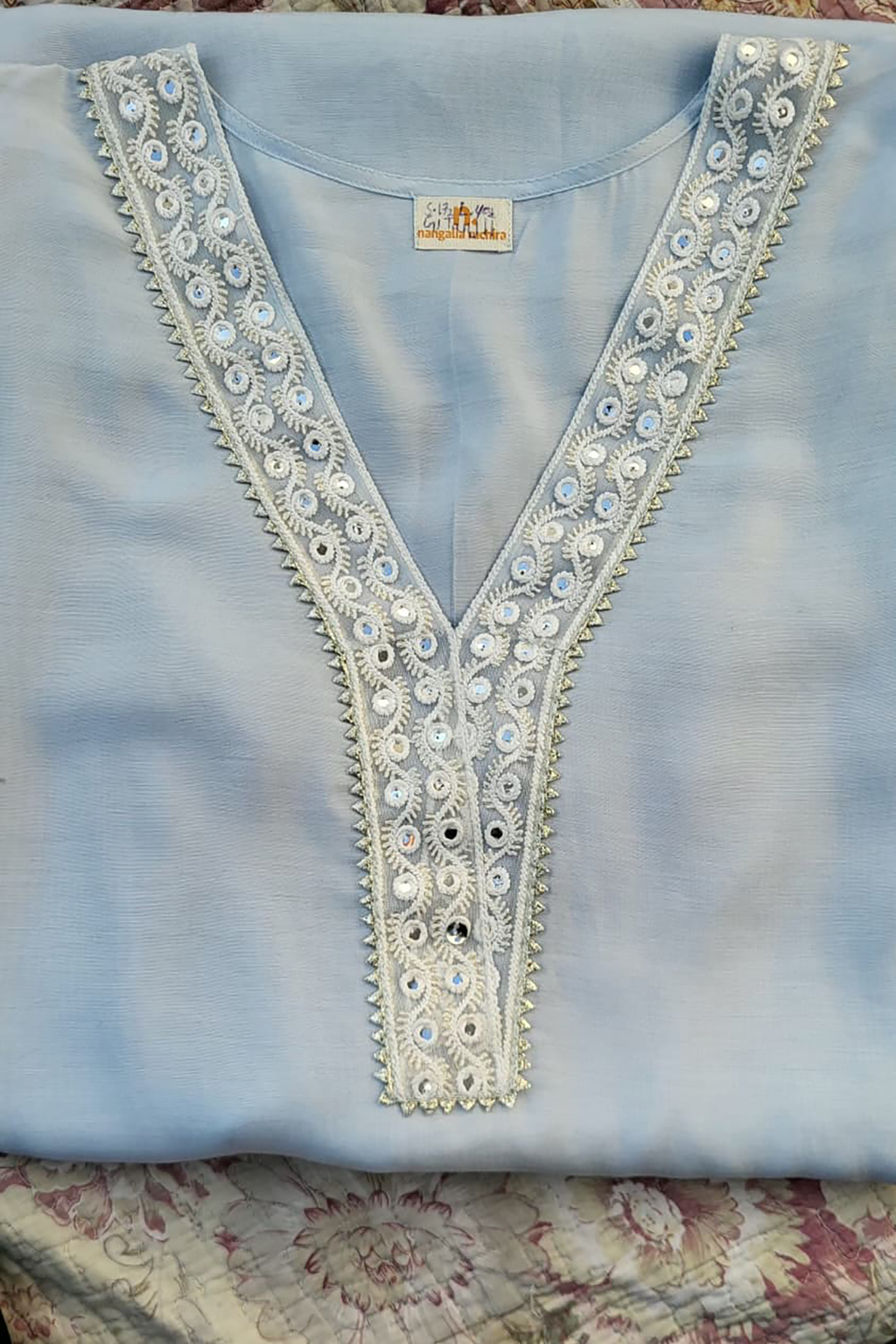 Plus Size Light Blue Ethnic Embellished Kurta & Pants Set for Women-4