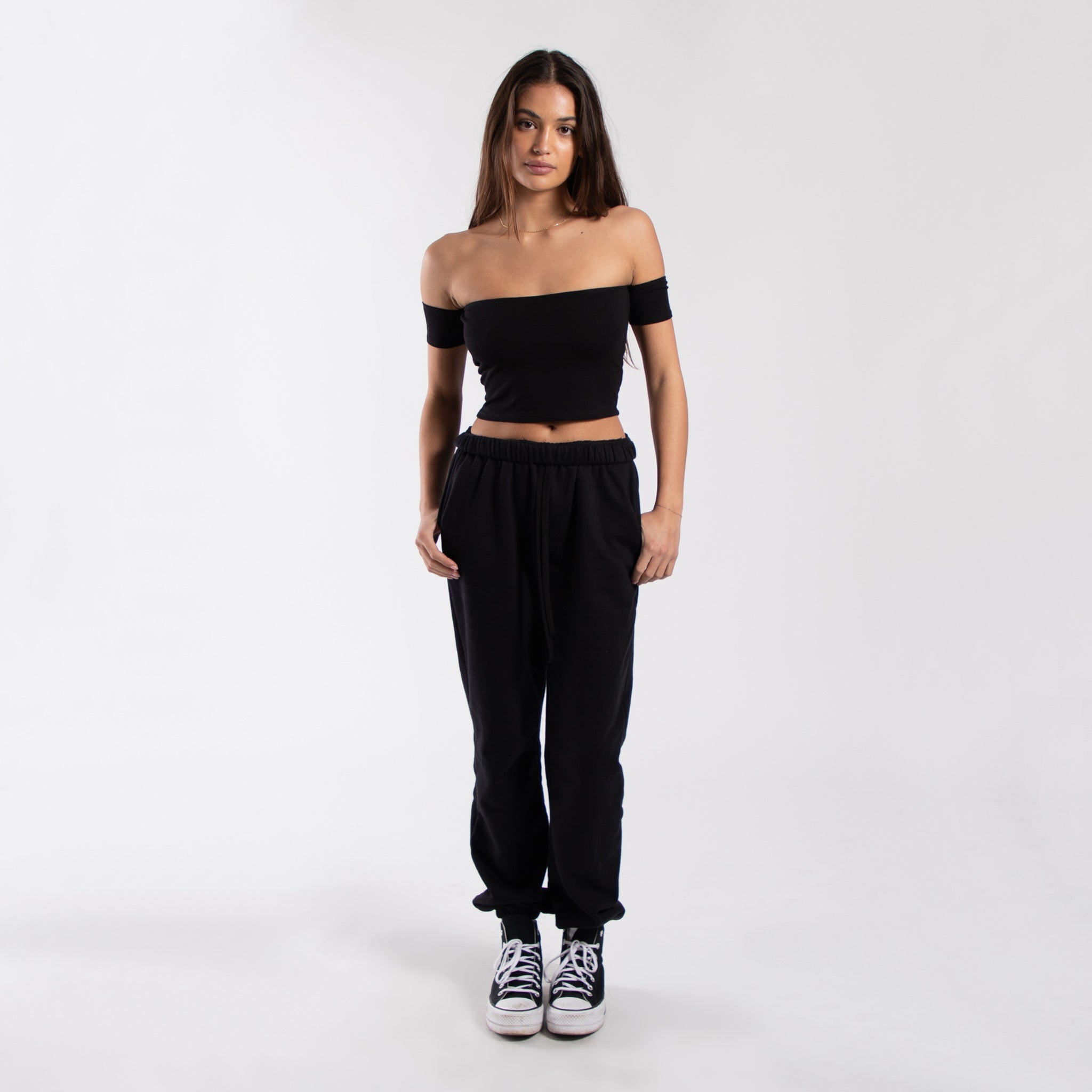 0891 - Women's Off Shoulder Cropped Tee-5