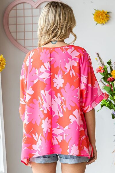 First Love Slit Printed Round Neck Half Sleeve Blouse-1