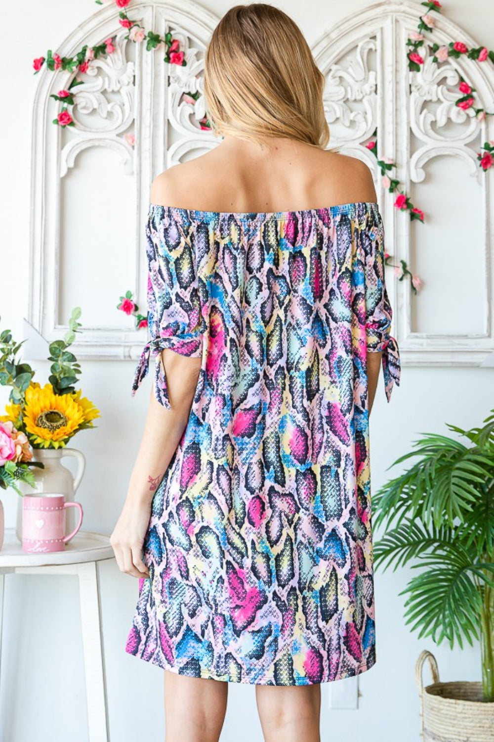 Heimish Full Size Off Shoulder Snake Mini Dress-1