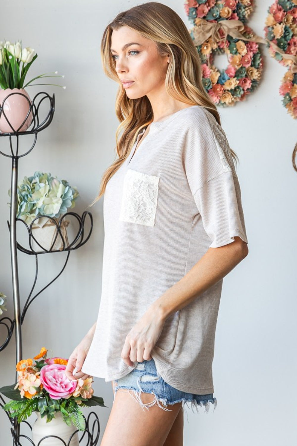 Heimish Full Size Lace Front Pocket Drop Shoulder Top-2