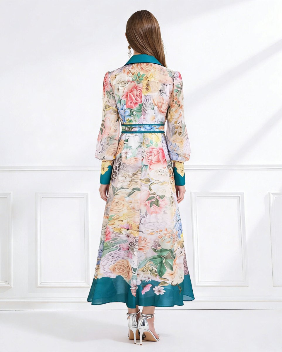 Bloom Elegance Printed Chiffon Maxi Shirt Dress-3