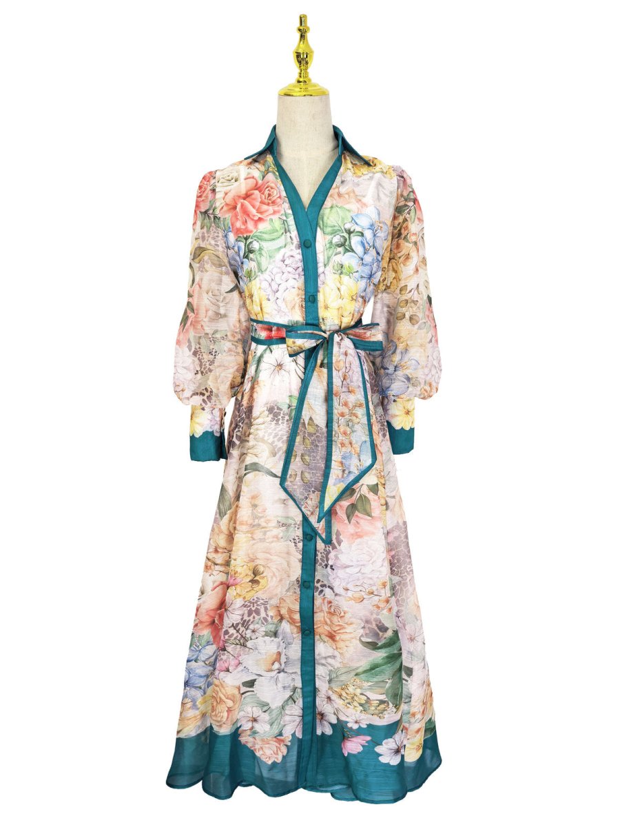 Bloom Elegance Printed Chiffon Maxi Shirt Dress-4