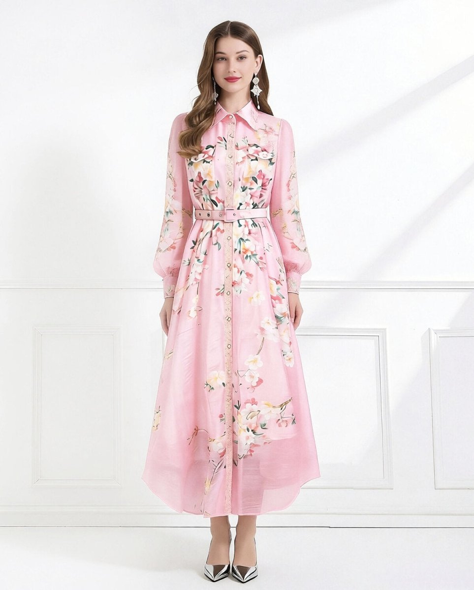 Blush Bloom Lace Trim Floral Chiffon Maxi Dress-1