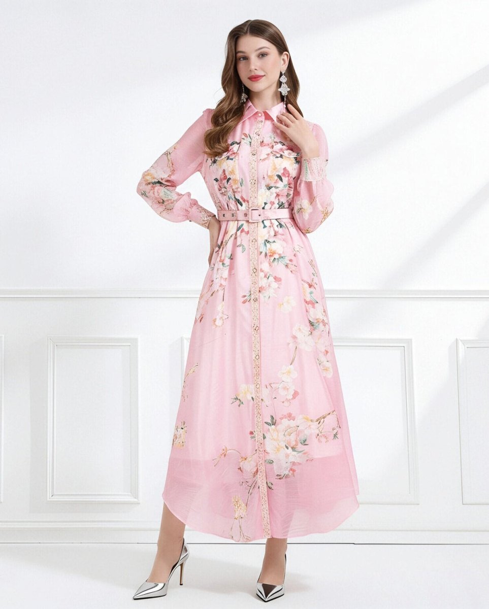 Blush Bloom Lace Trim Floral Chiffon Maxi Dress-2