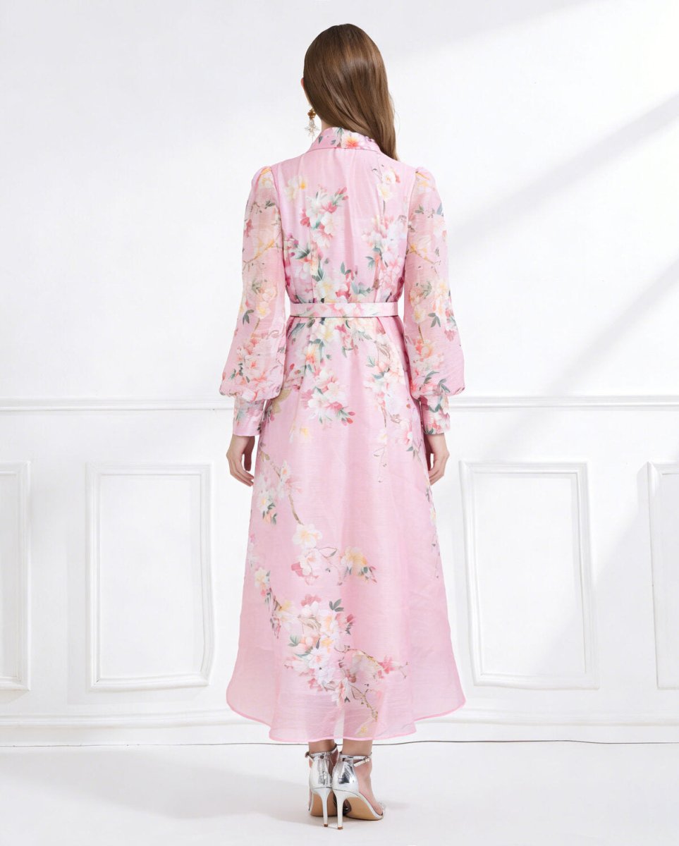 Blush Bloom Lace Trim Floral Chiffon Maxi Dress-3