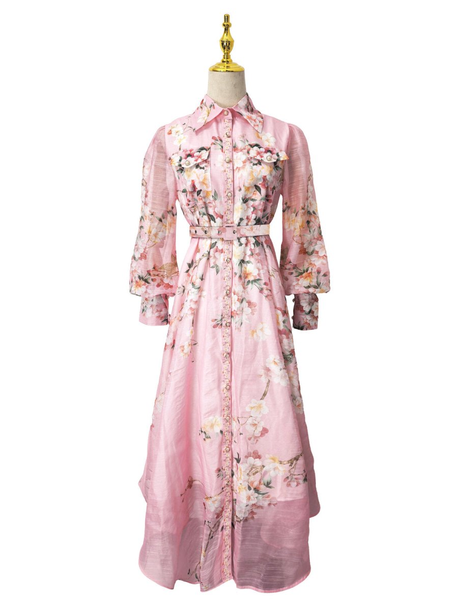 Blush Bloom Lace Trim Floral Chiffon Maxi Dress-4