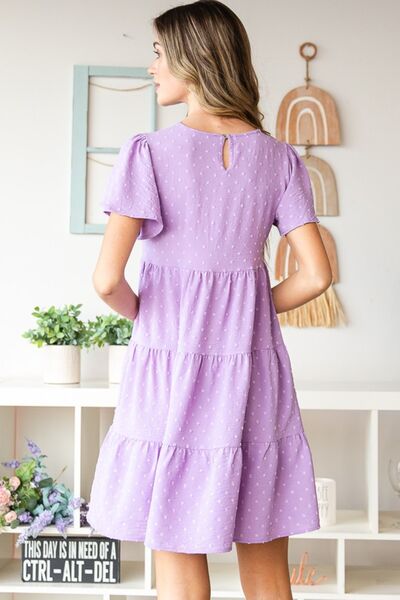 Heimish Full Size Swiss Dot Short Sleeve Tiered Dress-1