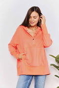Double Take Quarter-Snap Dropped Shoulder Hoodie-0