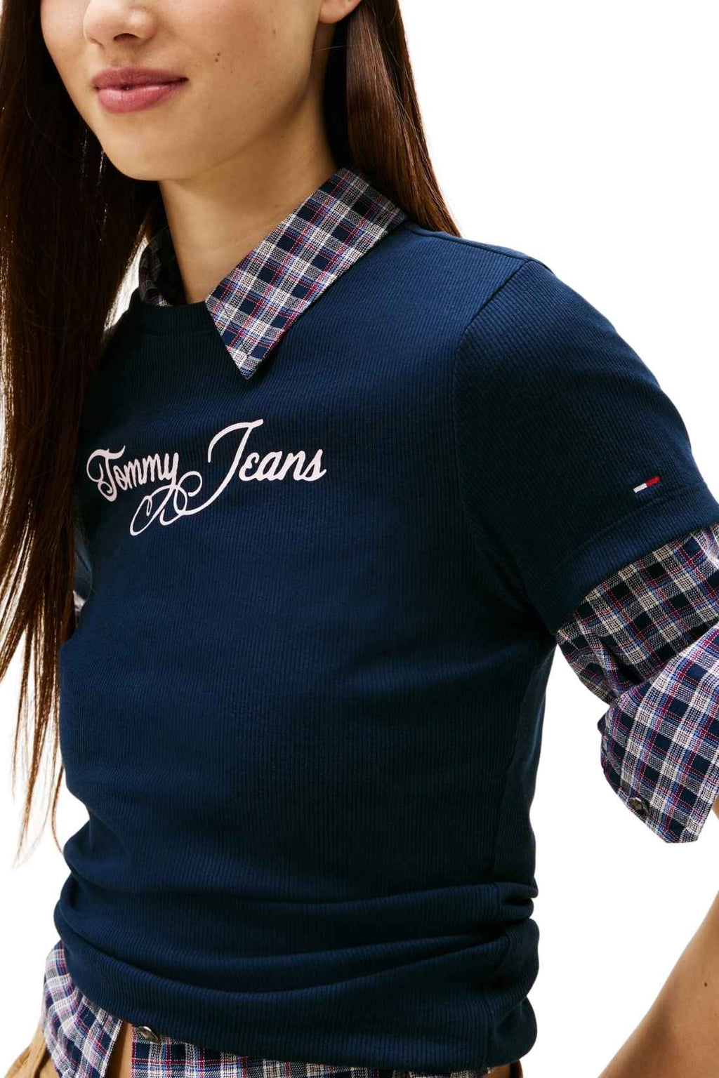 TOMMY JEANS - Women's slim ribbed T-shirt with logo  - Size L-3