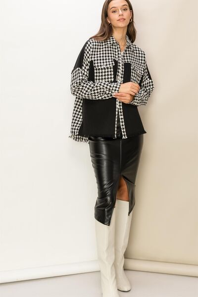 HYFVE Houndstooth Contrast Raw Hem Jacket-3