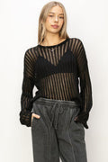 HYFVE Openwork Ribbed Long Sleeve Knit Top-0