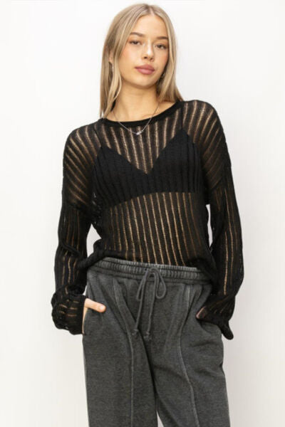 HYFVE Openwork Ribbed Long Sleeve Knit Top-0