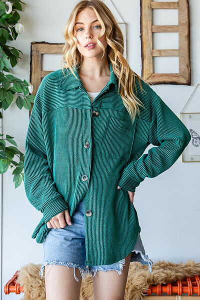 Reborn J Striped Button Up Long Sleeve Shacket-0