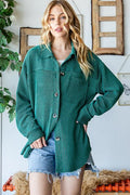 Reborn J Striped Button Up Long Sleeve Shacket-0