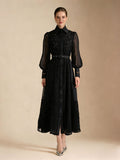 Elegant Embroidered Sheer Sleeve Maxi Dress-0
