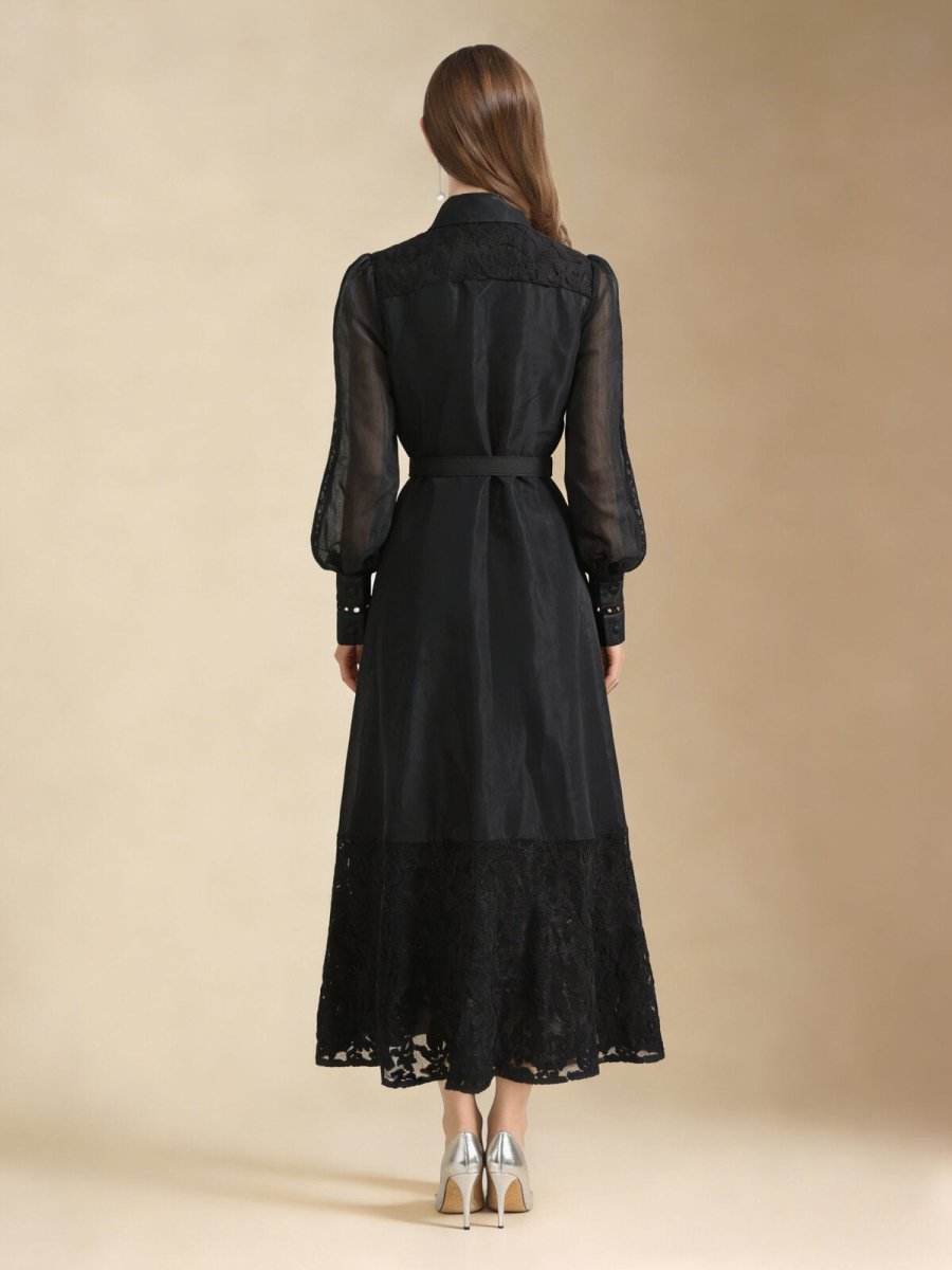 Elegant Embroidered Sheer Sleeve Maxi Dress-3