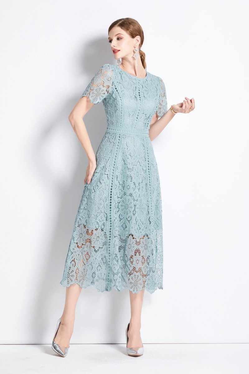 Elegant Floral Lace A-Line Midi Dress-1