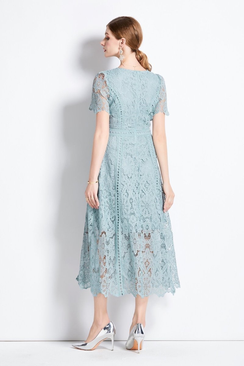 Elegant Floral Lace A-Line Midi Dress-2
