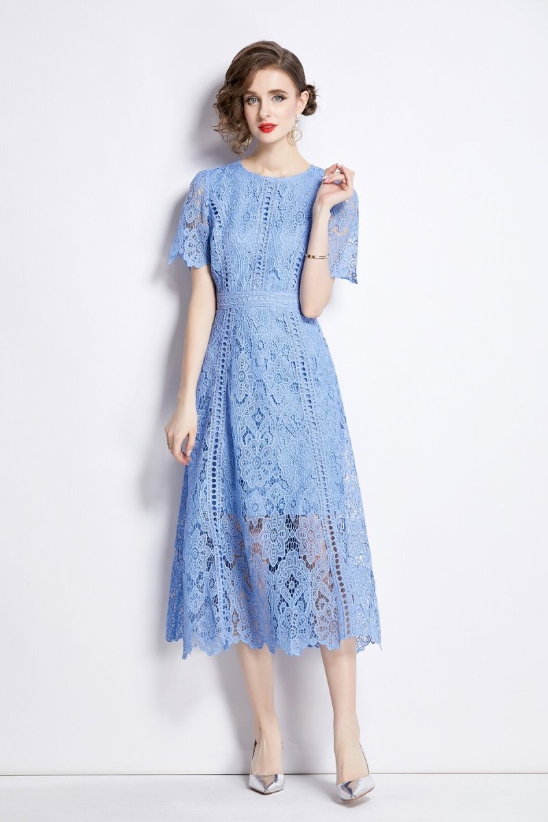 Elegant Floral Lace A-Line Midi Dress-4