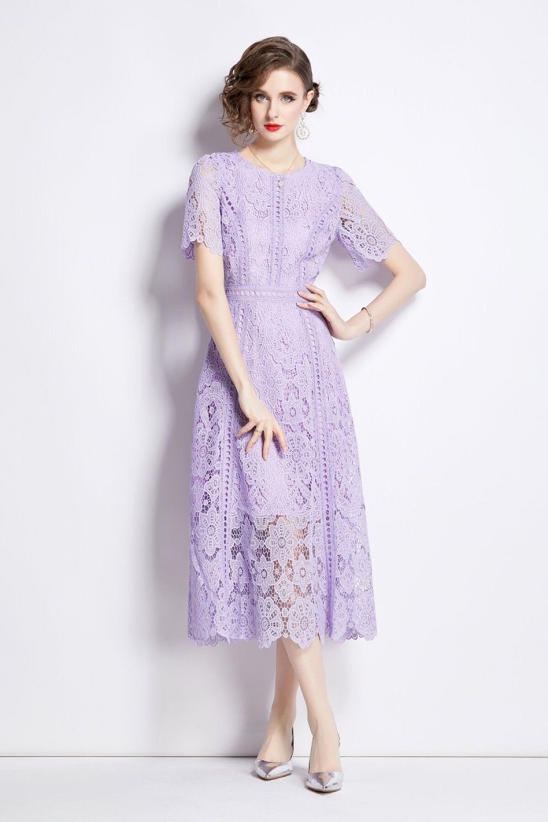 Elegant Floral Lace A-Line Midi Dress-5