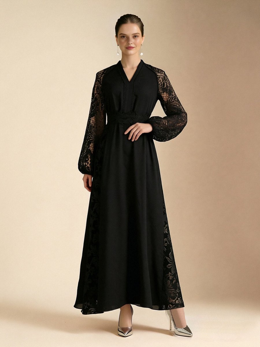Elegant Lace Sleeve Chiffon Maxi Dress-1