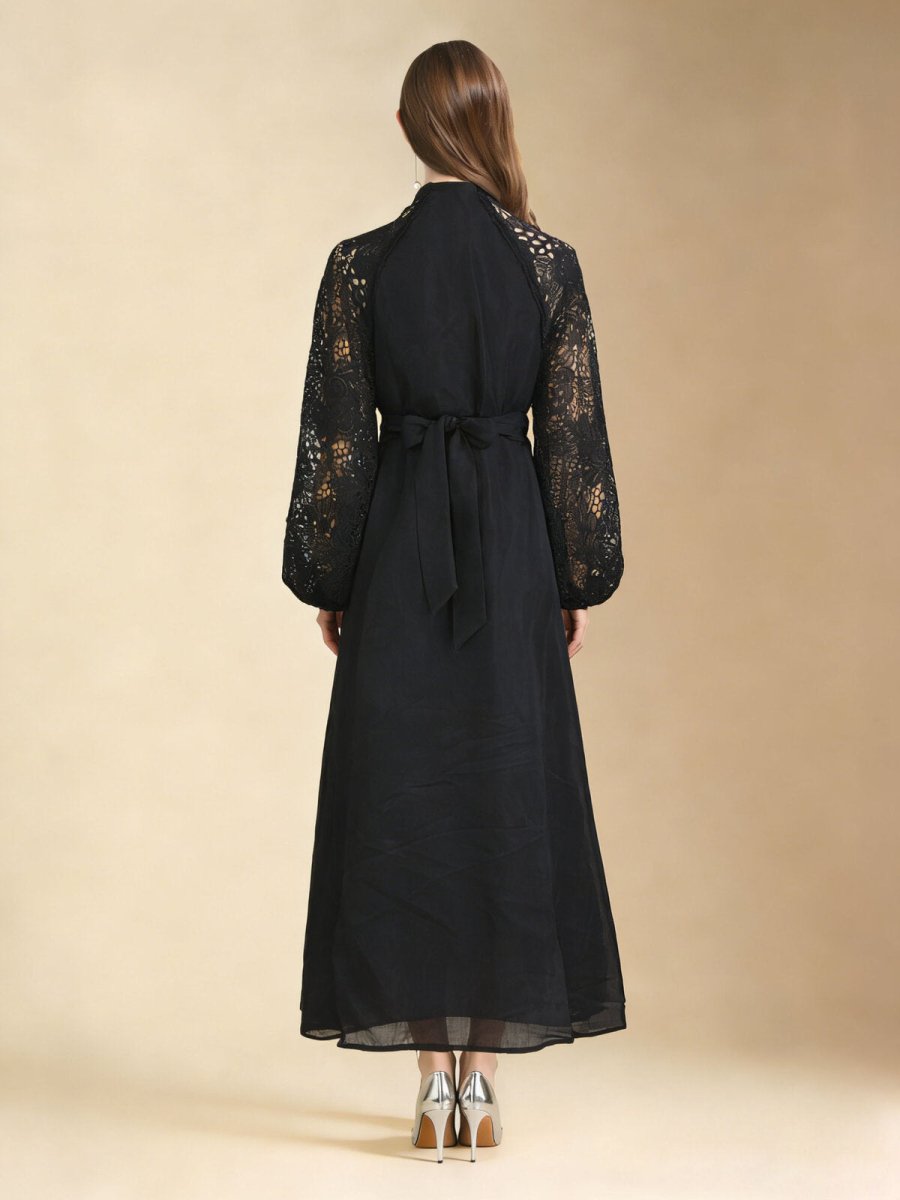 Elegant Lace Sleeve Chiffon Maxi Dress-3