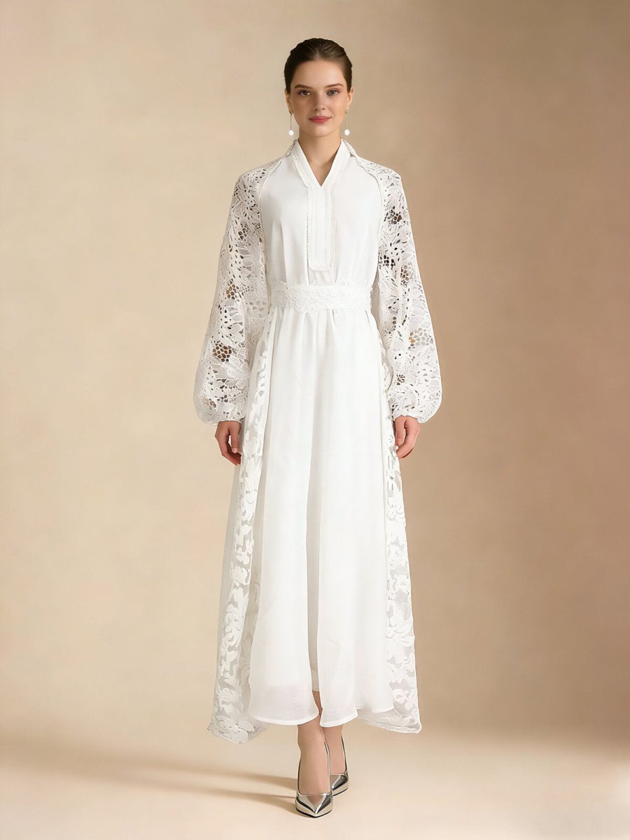Elegant Lace Sleeve Chiffon Maxi Dress-5
