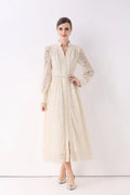 Elegant Vintage Lace Pearl Belt Maxi Dress-0