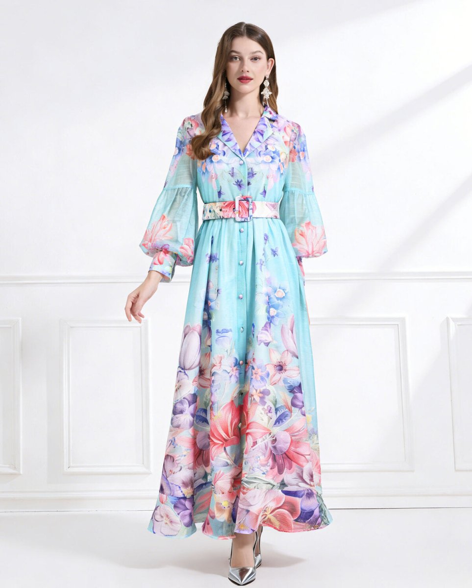 Enchanted Bloom Belted Chiffon Maxi Dress-0