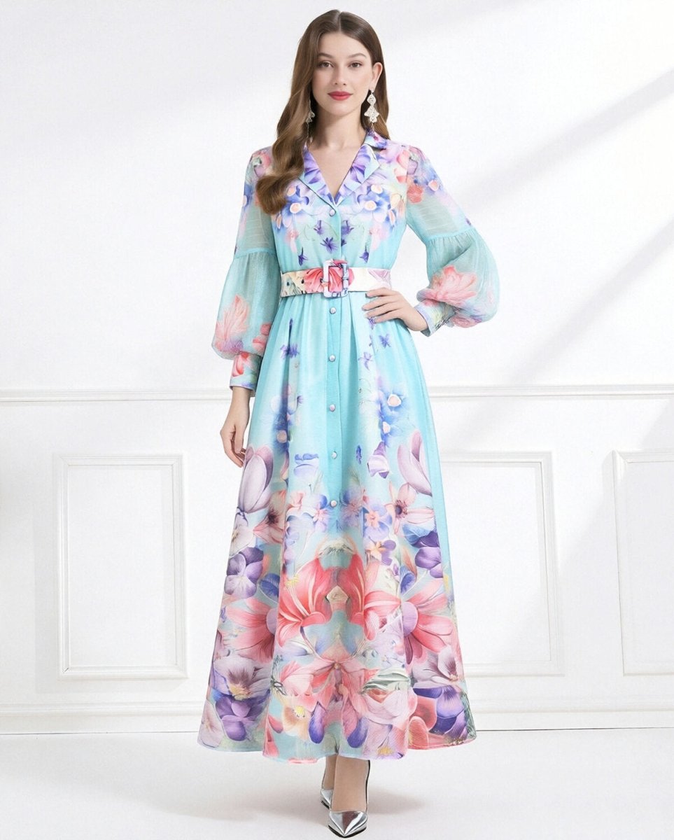 Enchanted Bloom Belted Chiffon Maxi Dress-1
