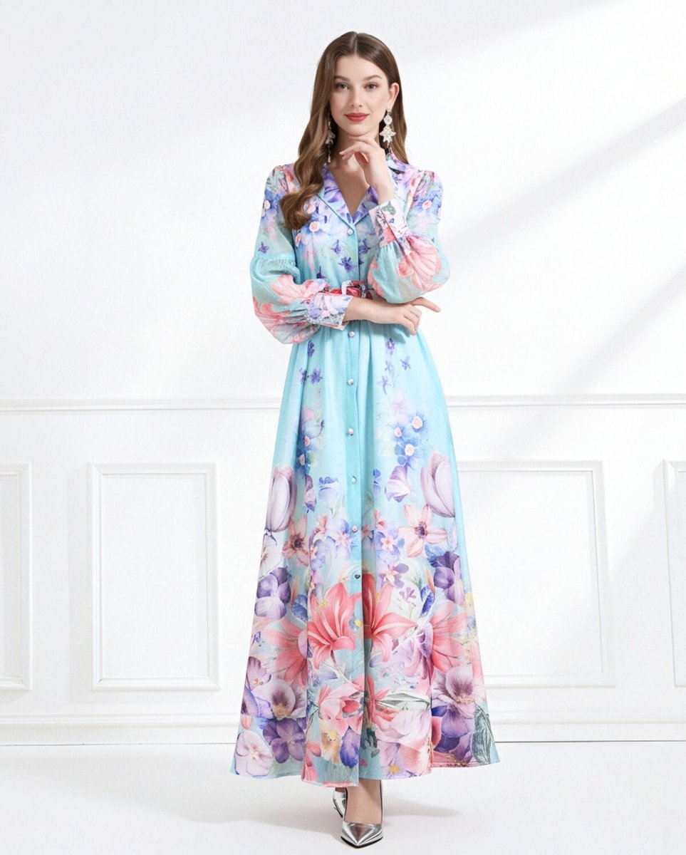Enchanted Bloom Belted Chiffon Maxi Dress-2