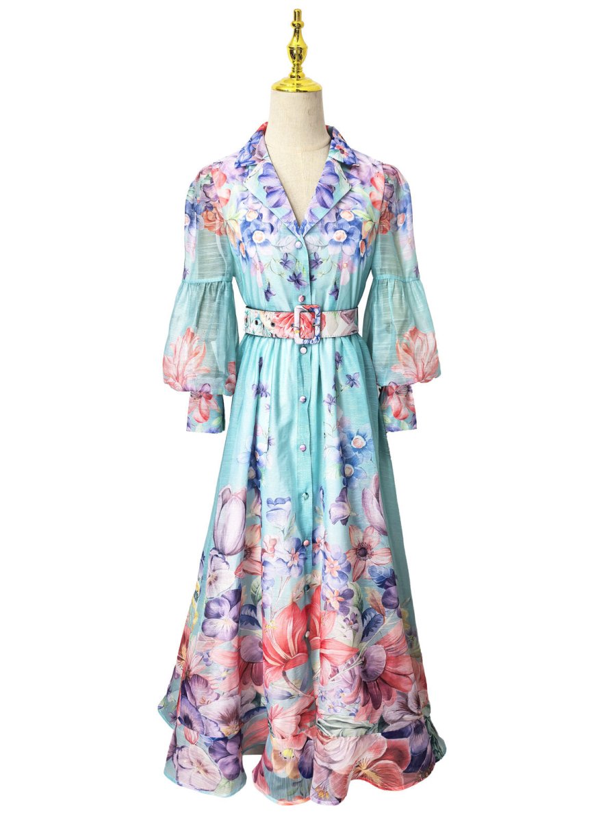Enchanted Bloom Belted Chiffon Maxi Dress-4