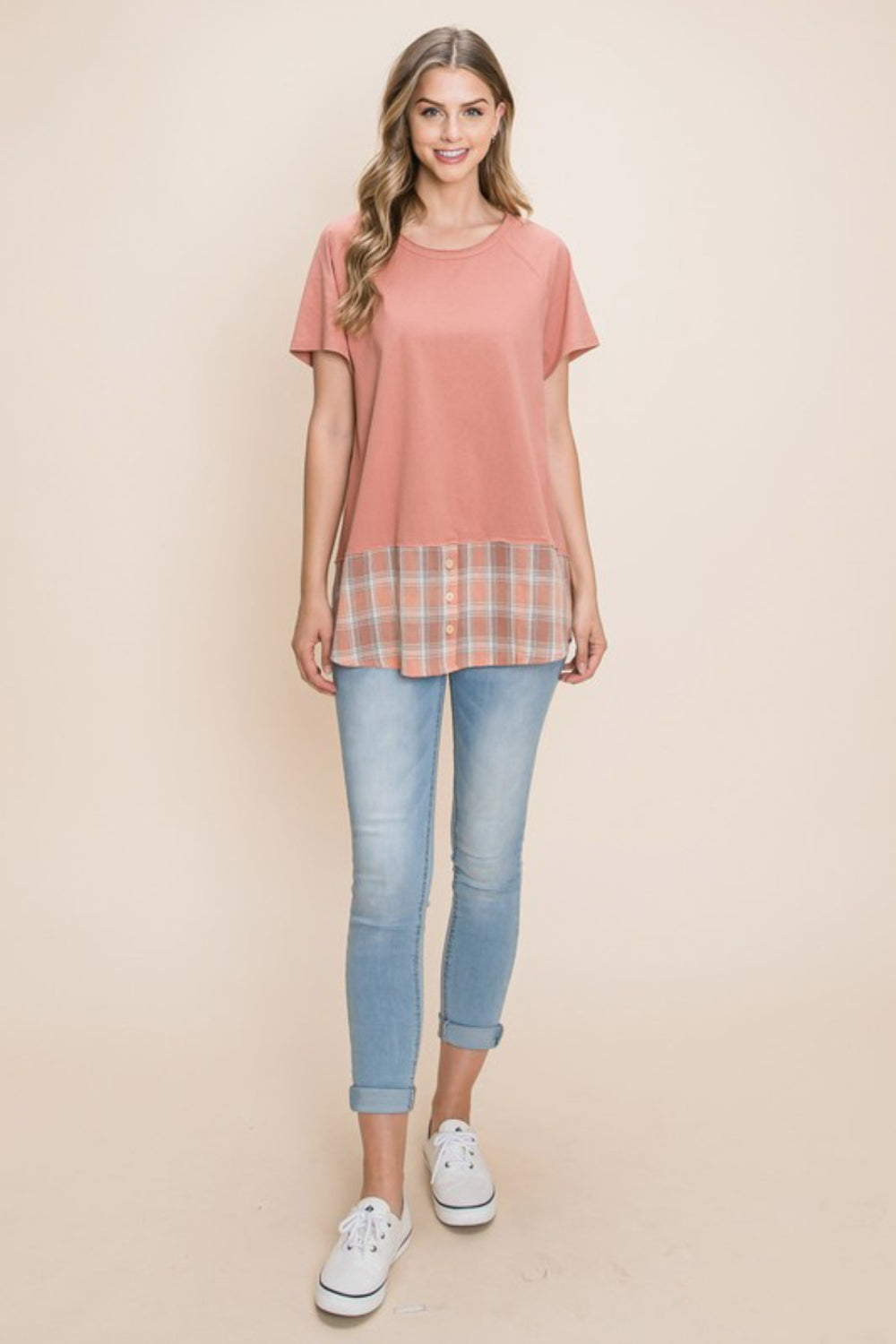 Cotton Bleu by Nu Lab Plaid Contrast Short Sleeve T-Shirt-3