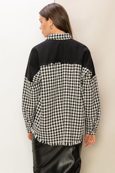 HYFVE Houndstooth Contrast Raw Hem Jacket-1