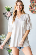 Heimish Full Size Lace Front Pocket Drop Shoulder Top-0